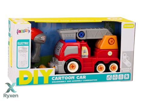 Ciężarówka Z Wysięgnikiem Kreskówkowa Do Rozkręcania DIY Czerwony LEAN TOYS