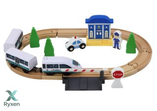 Drewniany Tor Kolejowy Pociąg Kolejka Tory Akcesoria Most Policja 3,2m LEAN TOYS