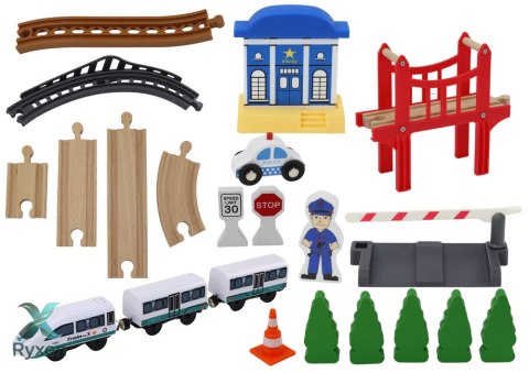 Drewniany Tor Kolejowy Pociąg Kolejka Tory Akcesoria Most Policja 3,2m LEAN TOYS