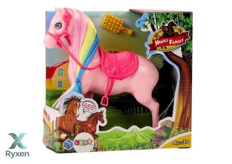 Figurka Koń Z Kolorową Grzywą Różowe Siodło Szczotka Farma Różowy LEAN TOYS