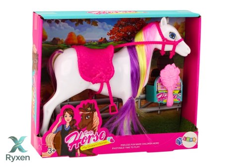 Figurka Konia Biały Koń Do Czesania Siodło Stajnia Farma Cute Horse LEAN TOYS