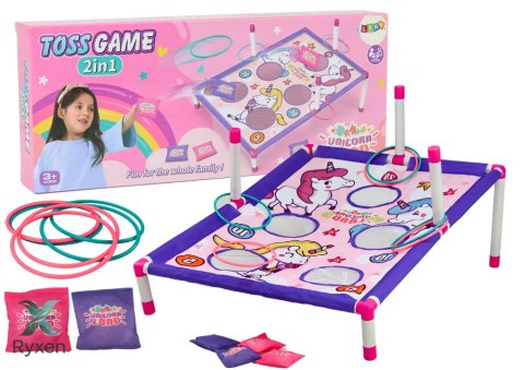 Gra Zręcznościowa Rzut Woreczkiem Obręczą 2w1 Plansza Jednorożce LEAN TOYS