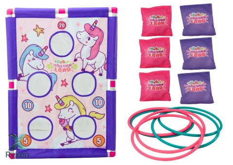 Gra Zręcznościowa Rzut Woreczkiem Obręczą 2w1 Plansza Jednorożce LEAN TOYS