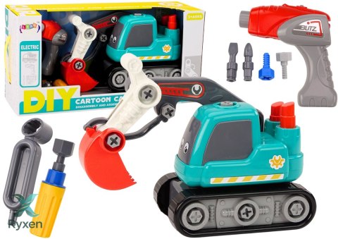 Koparka Gąsienicowa Kreskówkowa Do Skręcania DIY Turkusowa LEAN TOYS