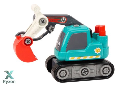 Koparka Gąsienicowa Kreskówkowa Do Skręcania DIY Turkusowa LEAN TOYS