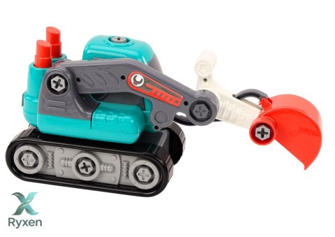 Koparka Gąsienicowa Kreskówkowa Do Skręcania DIY Turkusowa LEAN TOYS