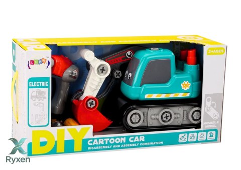 Koparka Gąsienicowa Kreskówkowa Do Skręcania DIY Turkusowa LEAN TOYS