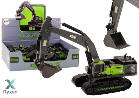 Koparka Gąsienicowa Metalowa Łyżka 1:55 Czarno-Zielona LEAN TOYS