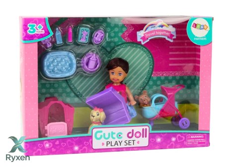 Laleczka Z Psami Lalka Piesek Buda Akcesoria Różowe Szczeniak 16 ele. LEAN TOYS