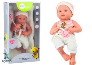Lalka Bobas w Biało-Różowym Ubranku Czapeczka Smoczek Kołderka LEAN TOYS