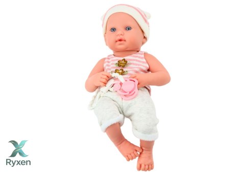 Lalka Bobas w Biało-Różowym Ubranku Czapeczka Smoczek Kołderka LEAN TOYS