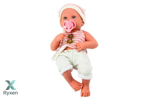 Lalka Bobas w Biało-Różowym Ubranku Czapeczka Smoczek Kołderka LEAN TOYS