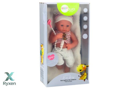 Lalka Bobas w Biało-Różowym Ubranku Czapeczka Smoczek Kołderka LEAN TOYS