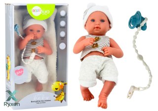 Lalka Bobas w Biało-Szarym Ubranku Czapeczka Smoczek Kołderka LEAN TOYS