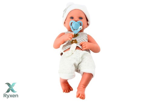 Lalka Bobas w Biało-Szarym Ubranku Czapeczka Smoczek Kołderka LEAN TOYS
