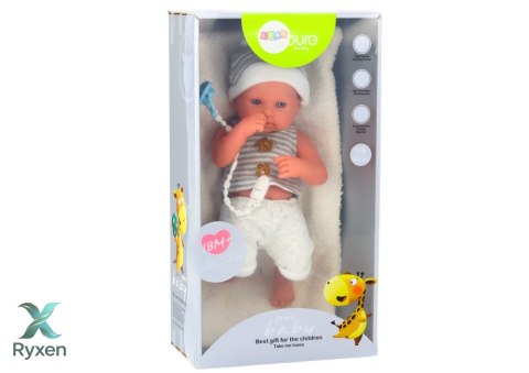 Lalka Bobas w Biało-Szarym Ubranku Czapeczka Smoczek Kołderka LEAN TOYS