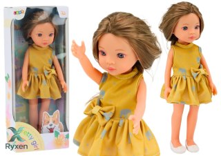 Lalka Żółta Sukienka Brązowe Włosy Duża Laleczka 33cm LEAN TOYS