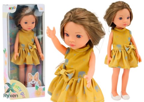 Lalka Żółta Sukienka Brązowe Włosy Duża Laleczka 33cm LEAN TOYS