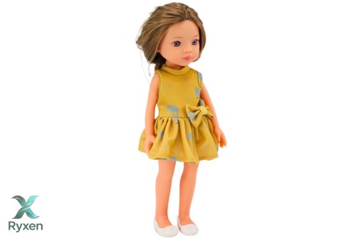 Lalka Żółta Sukienka Brązowe Włosy Duża Laleczka 33cm LEAN TOYS