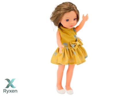 Lalka Żółta Sukienka Brązowe Włosy Duża Laleczka 33cm LEAN TOYS