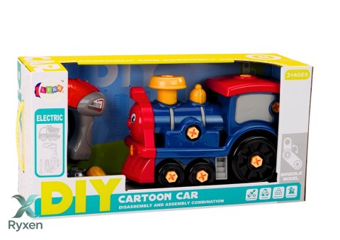 Lokomotywa Do Skręcania Kreskówkowa DIY Granatowa LEAN TOYS