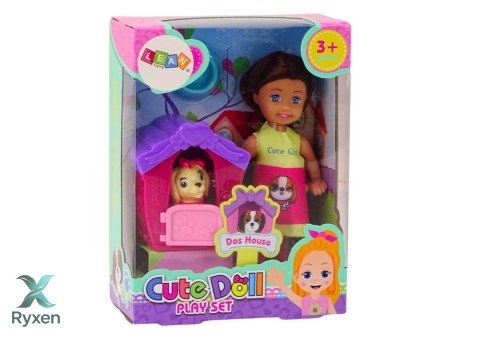 Mini Laleczka Długie Włosy Sukienka Kolorowa Piesek Buda LEAN TOYS