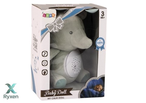 Miś Słonik Usypiający Melodie Światła Projektor Gwiazd Szary LEAN TOYS
