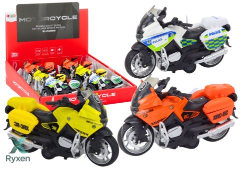 Motocykl Sportowy z Napędem Frykcyjnym 3 Wzory Żółty Pomarańczowy Biały LEAN TOYS