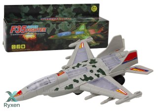 Myśliwiec Militarny F35 Jeżdżący Światła Dźwięki Szary LEAN TOYS