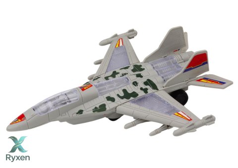 Myśliwiec Militarny F35 Jeżdżący Światła Dźwięki Szary LEAN TOYS