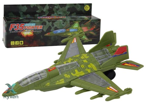 Myśliwiec Militarny F35 Jeżdżący Światła Dźwięki Zielony LEAN TOYS