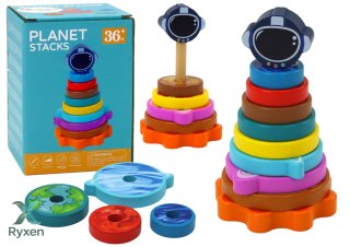 Piramida Sorter Drewniany Układanka Piramidka Planety Kosmos 10 ele. LEAN TOYS