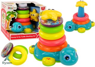 Piramidka Jeżdżący Żółwik 2w1 Układanka Kółka Światła Dźwięki LEAN TOYS