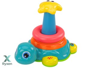Piramidka Jeżdżący Żółwik 2w1 Układanka Kółka Światła Dźwięki LEAN TOYS