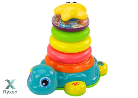Piramidka Jeżdżący Żółwik 2w1 Układanka Kółka Światła Dźwięki LEAN TOYS