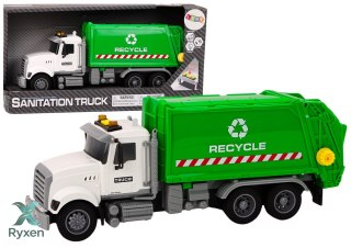 Śmieciarka Kosze Na Śmieci Światła Dźwięki Napęd Biało-Zielona LEAN TOYS
