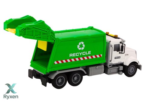 Śmieciarka Kosze Na Śmieci Światła Dźwięki Napęd Biało-Zielona LEAN TOYS