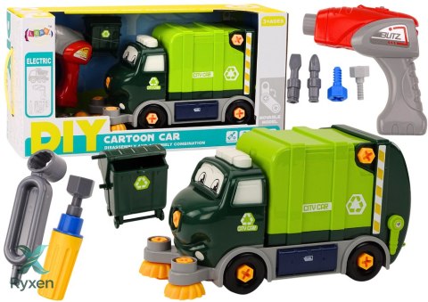 Śmieciarka Kreskówkowa Do Skręcania Ruchoma DIY Zielony LEAN TOYS