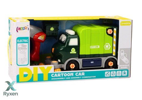 Śmieciarka Kreskówkowa Do Skręcania Ruchoma DIY Zielony LEAN TOYS