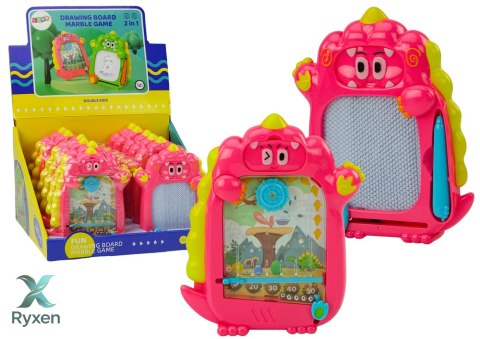 Tablica Do Rysowania Gra Kieszonkowa 2w1 Dinozaur Różowy LEAN TOYS