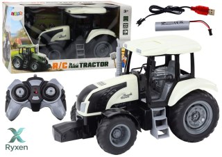 Traktor Zdalnie Sterowany RC 2.4G Dźwięki Biały LEAN TOYS