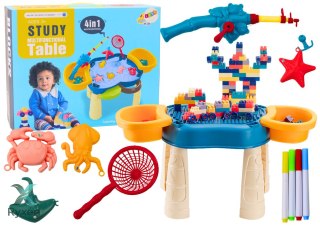Wielofunkcyjny Stolik 4w1 Klocki Łowienie Ryb Rysowanie Niebieski LEAN TOYS
