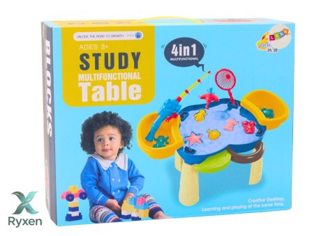 Wielofunkcyjny Stolik 4w1 Klocki Łowienie Ryb Rysowanie Niebieski LEAN TOYS
