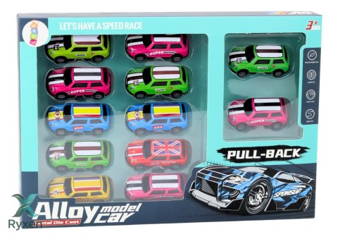 Zestaw Autek Resoraków Napęd Kolorowe 12 Sztuk LEAN TOYS