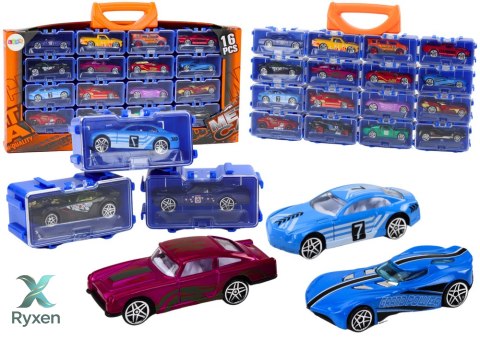 Zestaw Autek Resoraków W Walizce Metalowe 16 Sztuk LEAN TOYS