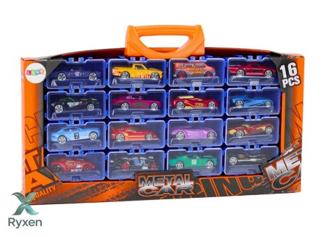Zestaw Autek Resoraków W Walizce Metalowe 16 Sztuk LEAN TOYS