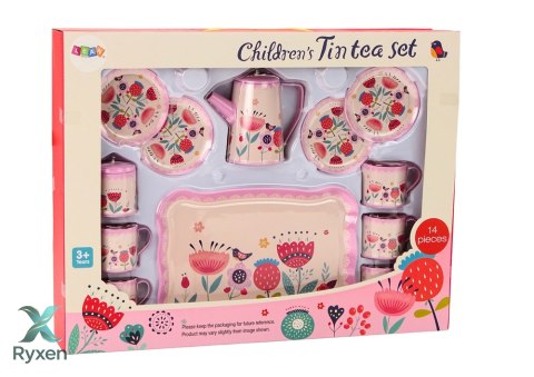 Zestaw Do Kawy Herbaty Filiżanki Czajnik Taca Różowy Kawiarnia 12 ele. LEAN TOYS