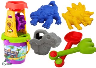 Zestaw Do Piasku Dinozaur Młynek Lejek Łopatka Grabki Konewka Foremki LEAN TOYS
