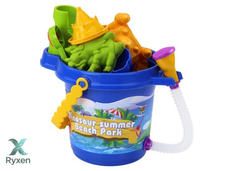 Zestaw Do Piasku Wiaderko Z Prysznicem Łopatka Grabki Foremki Dinozaury LEAN TOYS