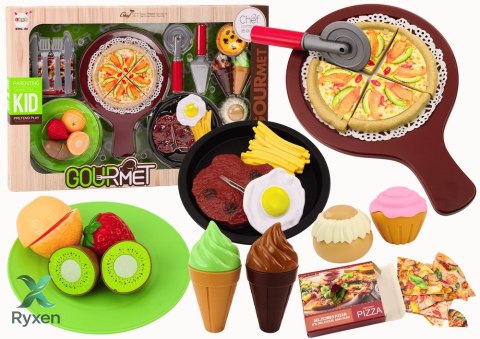 Zestaw Fast Food Owoce Stek Lody Akcesoria Pizza Frytki 26 ele. LEAN TOYS